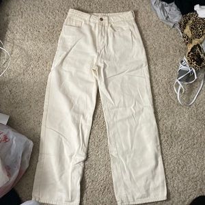 off- white, high waisted, cargo jeans.